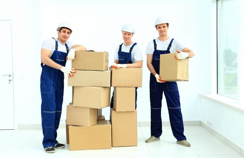 Residential move support with packing boxes and van